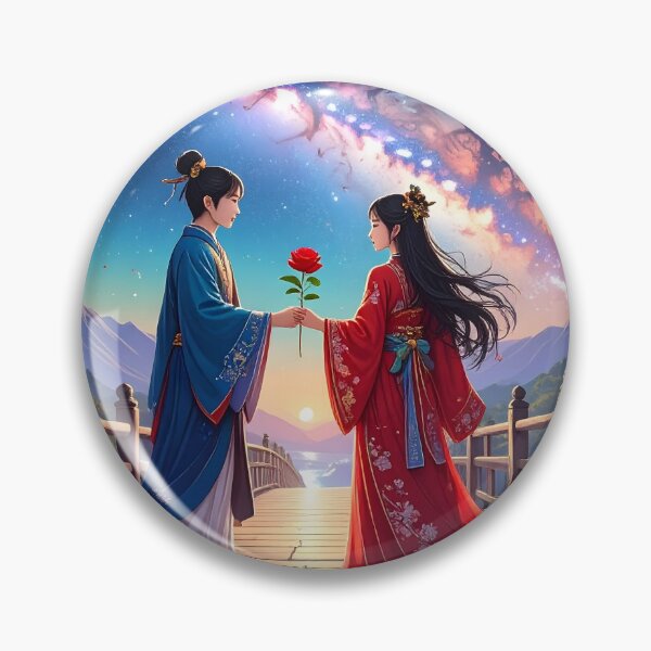 Item preview, Asian Celestial Lovers Art – Cosmic romance fantasy illustration designed and sold by Schoenenwald — Art Japonais, Zen & Nature.