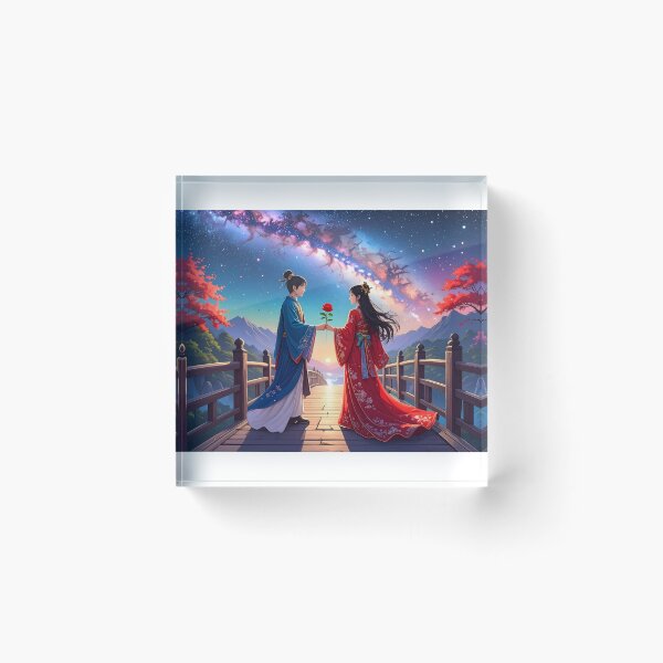 Item preview, Asian Celestial Lovers Art – Cosmic romance fantasy illustration designed and sold by Schoenenwald - Illustrations Uniques et Originales.
