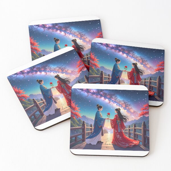 Item preview, Asian Celestial Lovers Art – Cosmic romance fantasy illustration designed and sold by Schoenenwald — Art Japonais, Zen & Nature.