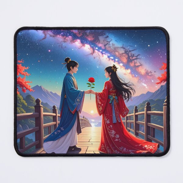 Item preview, Asian Celestial Lovers Art – Cosmic romance fantasy illustration designed and sold by Schoenenwald — Art Japonais, Zen & Nature.