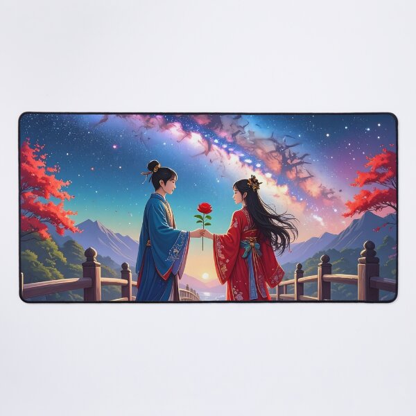 Item preview, Asian Celestial Lovers Art – Cosmic romance fantasy illustration designed and sold by Schoenenwald - Illustrations Uniques et Originales.