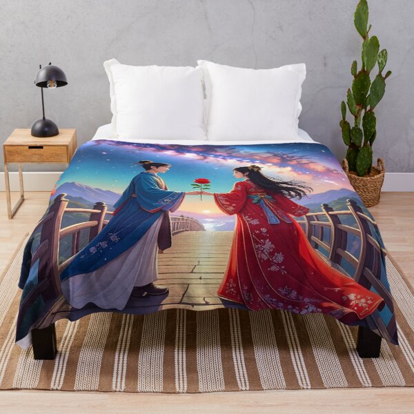 Item preview, Asian Celestial Lovers Art – Cosmic romance fantasy illustration designed and sold by Schoenenwald — Art Japonais, Zen & Nature.