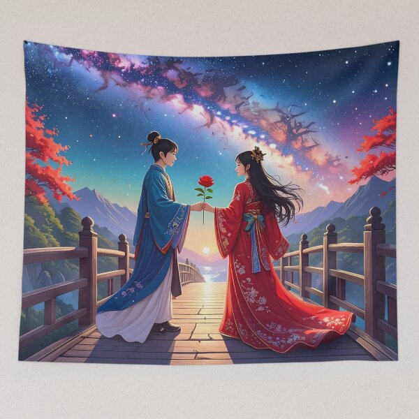 Item preview, Asian Celestial Lovers Art – Cosmic romance fantasy illustration designed and sold by Schoenenwald — Art Japonais, Zen & Nature.