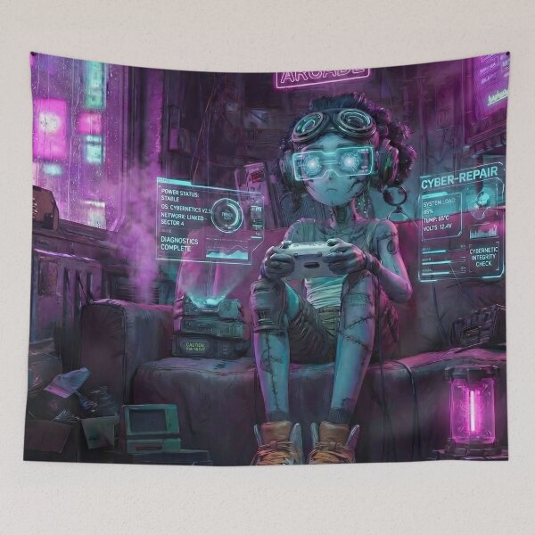 Item preview, Neo Tokyo Arcade Repair Shop Cyborg Gamer Aesthetic designed and sold by MarCinu Art.