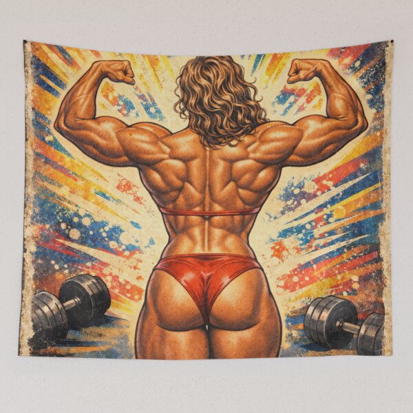 Item preview, Never Back Down Female Bodybuilder Vintage Poster designed and sold by JonelleTshirts.