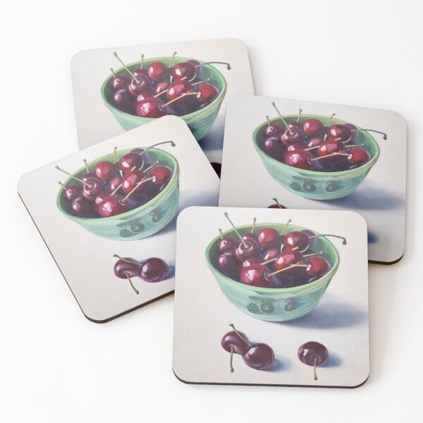 Item preview, Cherries in a Green Bowl Still Life Painting designed and sold by Emily Bickell.
