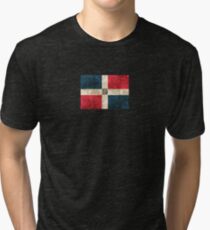 Vintage Aged and Scratched Dominican Republic Flag Tri-blend T-Shirt