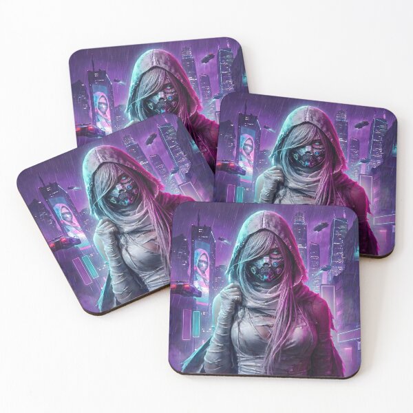Item preview, Neon Rogue: Cyberpunk Masked Assassin Girl in Rain City Art designed and sold by MarCinu Art.