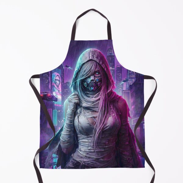 Item preview, Neon Rogue: Cyberpunk Masked Assassin Girl in Rain City Art designed and sold by MarCinu Art.