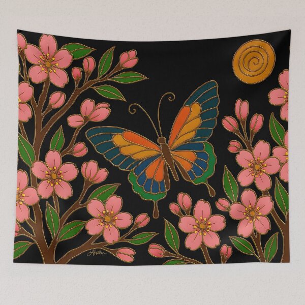 Item preview, Butterfly in the Cherry Blossoms Under A Full Moon designed and sold by Lee Hiller Designs.