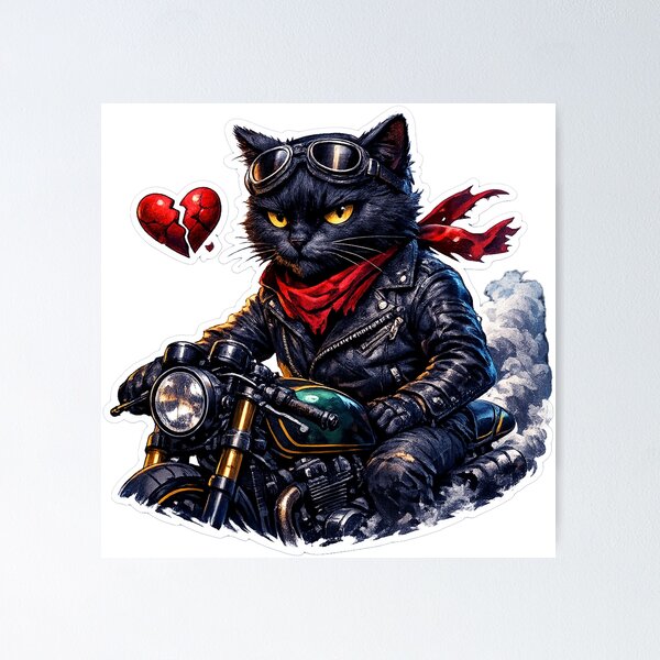 Item preview, Badass Black Cat Biker Says Cupid Can Wait – Solo Rider Rebellion Art designed and sold by ARTCREATESHOP.