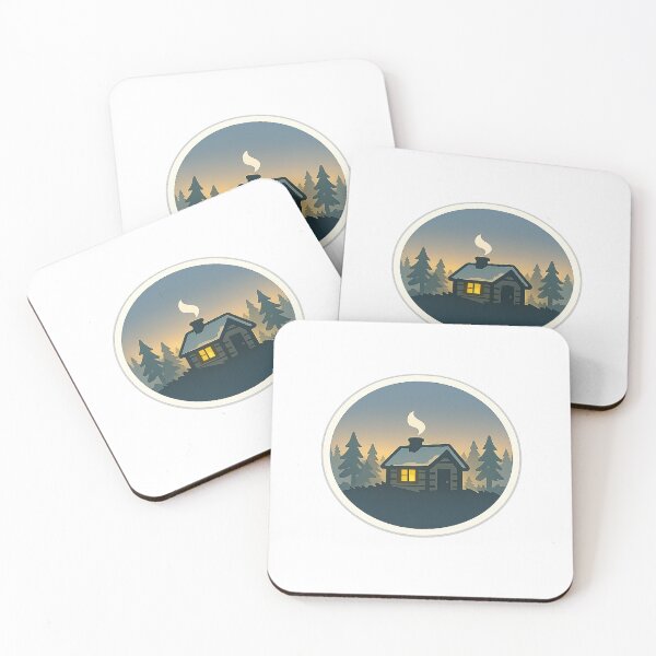 Item preview, Cozy Cabin at Dusk Sticker – Calm Scandinavian Forest Illustration designed and sold by Fernova.