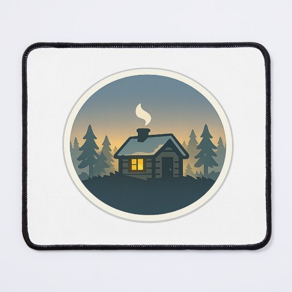 Item preview, Cozy Cabin at Dusk Sticker – Calm Scandinavian Forest Illustration designed and sold by Fernova.