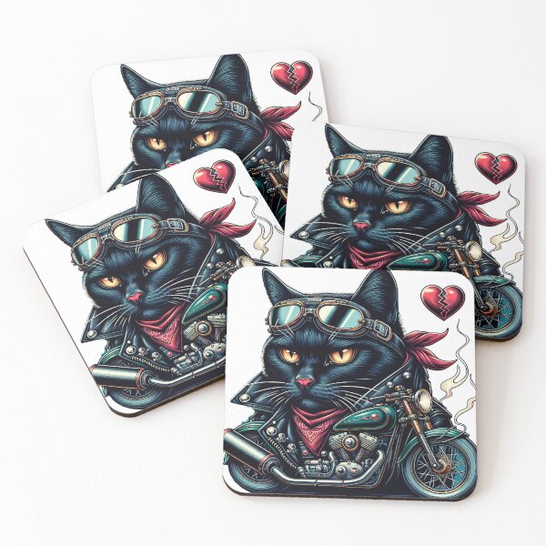 Item preview, Vintage Biker Black Cat Defies Cupid – Solo Rider Forever Illustration designed and sold by ARTCREATESHOP.