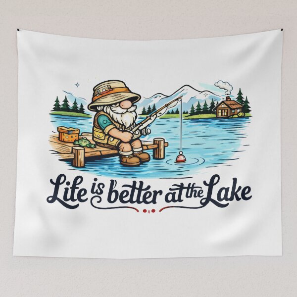 Item preview, Life Is Better at the Lake – Cozy Fishing Gnome Illustration designed and sold by Moriarty's Digital Visions.