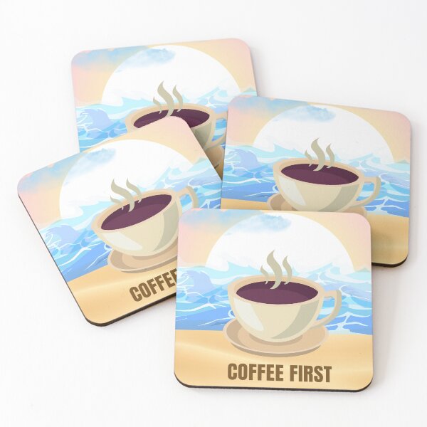 Item preview, Coffee First – Relaxing Beach Coffee T-Shirt for Coffee Lovers designed and sold by CraftDigitPrint.