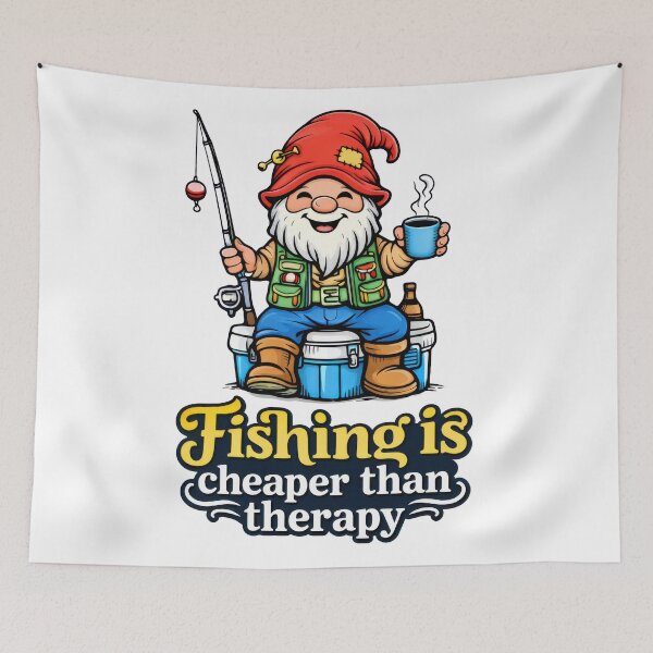 Item preview, Fishing Is Cheaper Than Therapy Gnome Illustration designed and sold by Moriarty's Digital Visions.