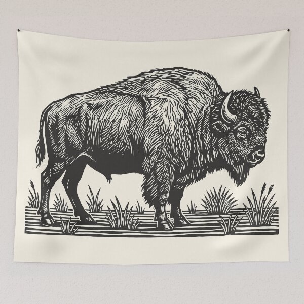 Item preview, American Bison Linocut Style Vintage Buffalo designed and sold by Y-Vibes.