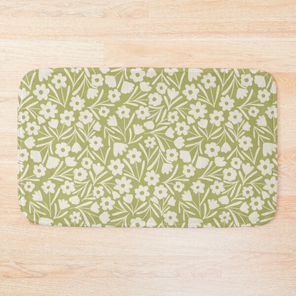 Item preview, Boho Ditsy Floral - Minimalist Cream Flowers on retro avocado green designed and sold by Illustrated by Nat.