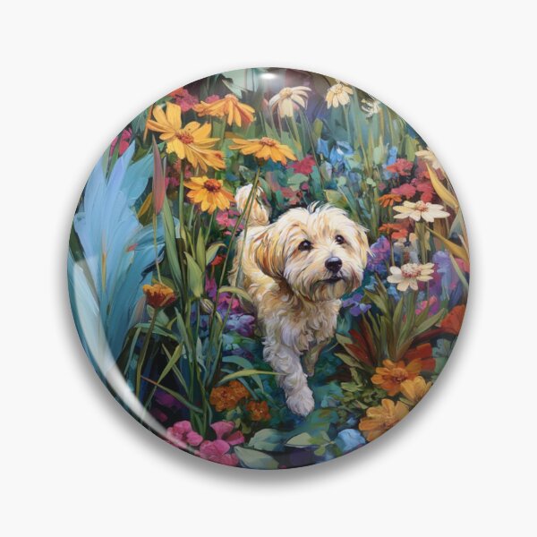 Item preview, A Havanese playing in a vibrant flower garden, Dogs in Motion designed and sold by CDC40.