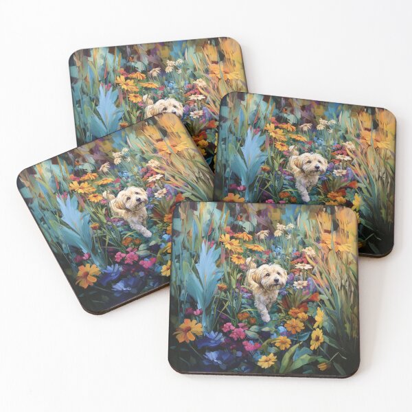 Item preview, A Havanese playing in a vibrant flower garden, Dogs in Motion designed and sold by CDC40.