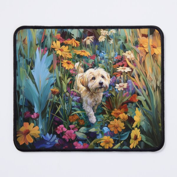 Item preview, A Havanese playing in a vibrant flower garden, Dogs in Motion designed and sold by CDC40.