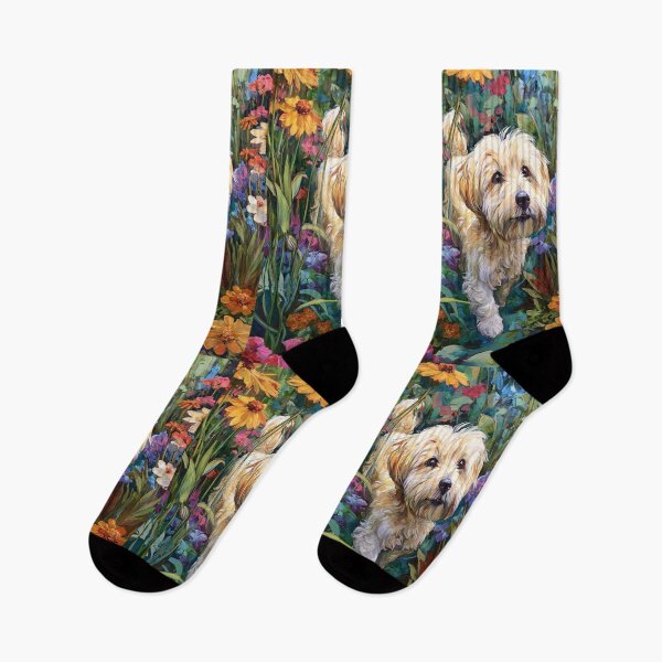 Item preview, A Havanese playing in a vibrant flower garden, Dogs in Motion designed and sold by CDC40.