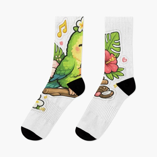 Item preview, Cute Green Parrot with Flowers – Kawaii Bird Design designed and sold by EpicwaveDesigns.