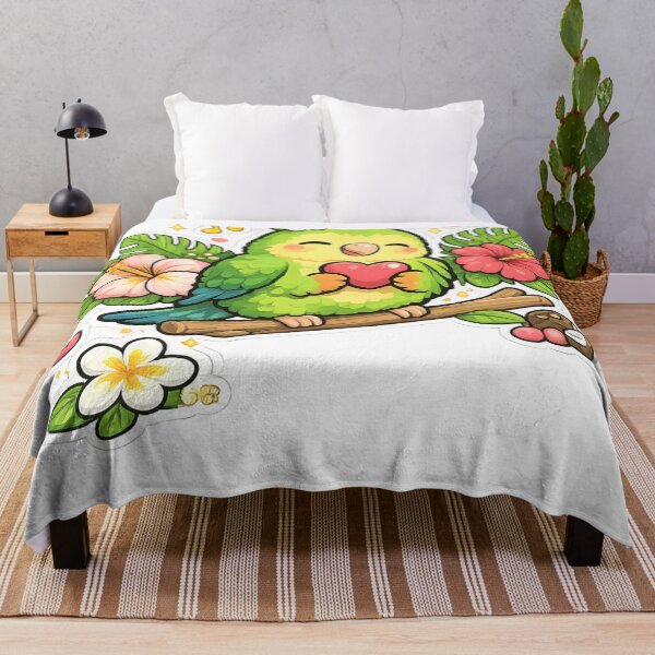 Item preview, Cute Green Parrot with Flowers – Kawaii Bird Design designed and sold by EpicwaveDesigns.