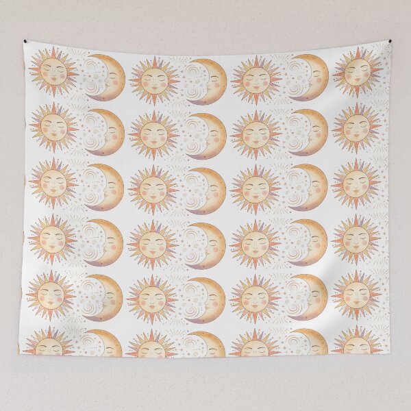 Item preview, Retro Sun with Face and Crescent Moon – Minimalist Vintage Style designed and sold by LMDIGITAL6.