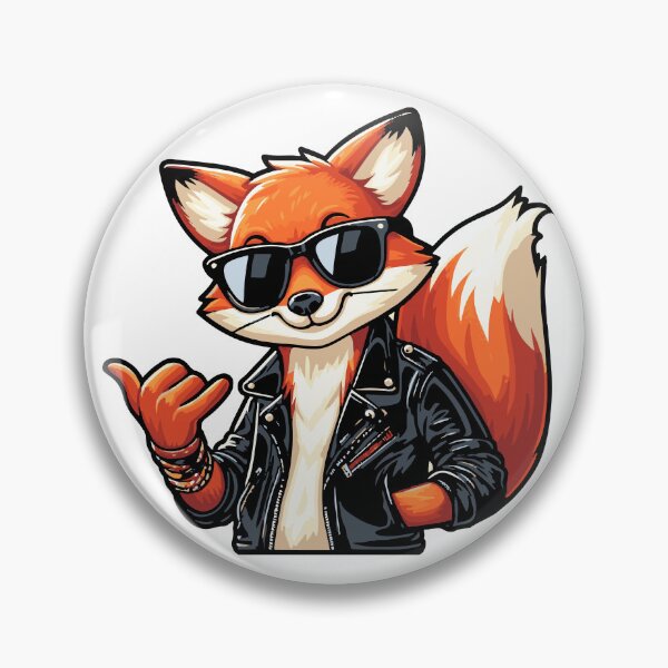 Item preview, Relaxed fox dressed in black leather jacket making shaka with paw designed and sold by ArtEmotionsImages.