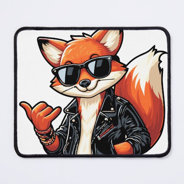 Item preview, Relaxed fox dressed in black leather jacket making shaka with paw designed and sold by ArtEmotionsImages.
