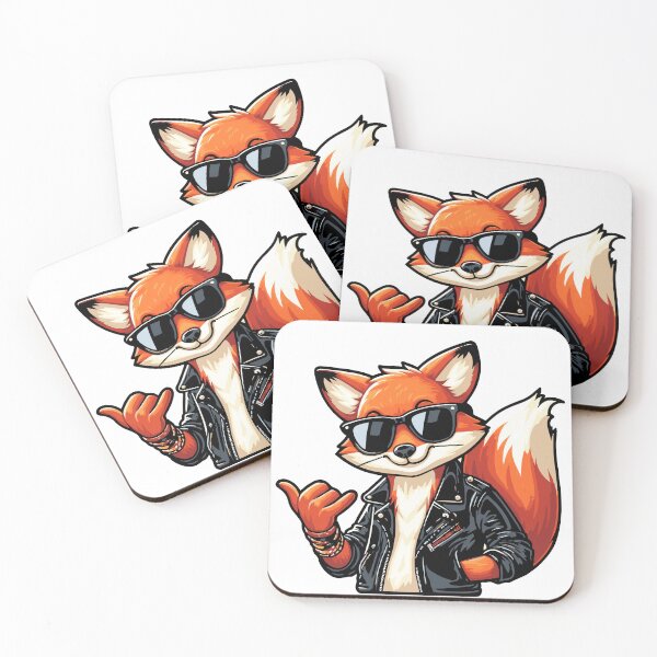 Item preview, Relaxed fox dressed in black leather jacket making shaka with paw designed and sold by ArtEmotionsImages.
