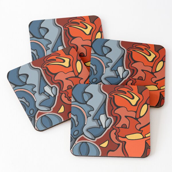 Item preview, Abstract Figurative Faces Art, Bold Red Modern Graphic Illustration Print designed and sold by Jacob Hokanson.