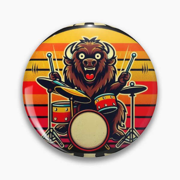 Item preview, Bison Playing Drums - Kawaii Retro Sunset Aesthetic designed and sold by Zoo-Moo.