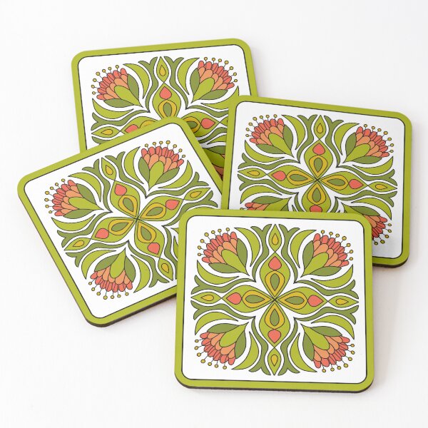 Item preview, Symmetrical flowers in orange and green designed and sold by MarySchwindt.