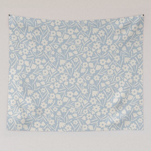 Item preview, Boho Ditsy Floral - Minimalist Cream Flowers on pastel powder blue designed and sold by Illustrated by Nat.