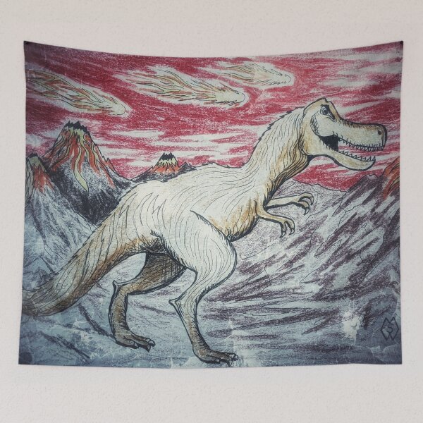 Aperçu de l'œuvre Une pluie d'astéroïdes affecte les dinosaures créée et vendue par Matt Starr Fine Art .