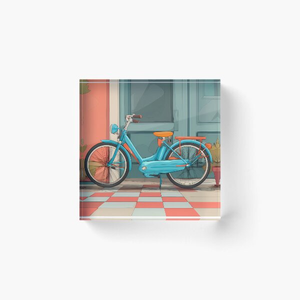 Item preview, Blue Bike Landscapes Whimsical Characters Colorful Art Design designed and sold by ART ATTACK ZONE.