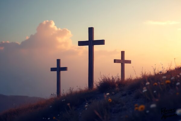 Three Crosses on a Hillside