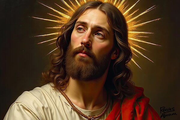 Jesus with Halo in Gold - Renaissance-Inspired Sacred Art