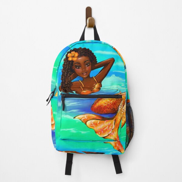Item preview, Mermaid with hibiscus flower in Afro Hair, Relaxing Brown Skin Mermaid, Island Queen designed and sold by Artonmytee.