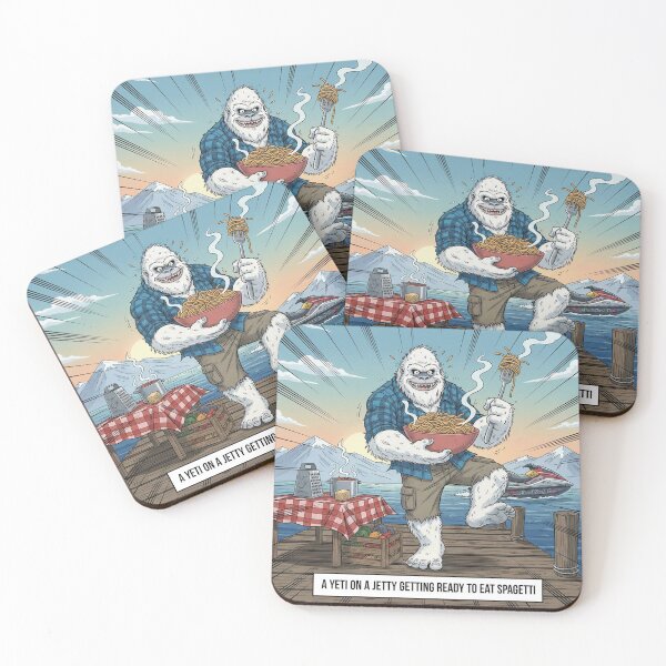 Item preview, Yeti on a Jetty Eating Spaghetti Humorous Comic Art. designed and sold by AnimalAirtistry.