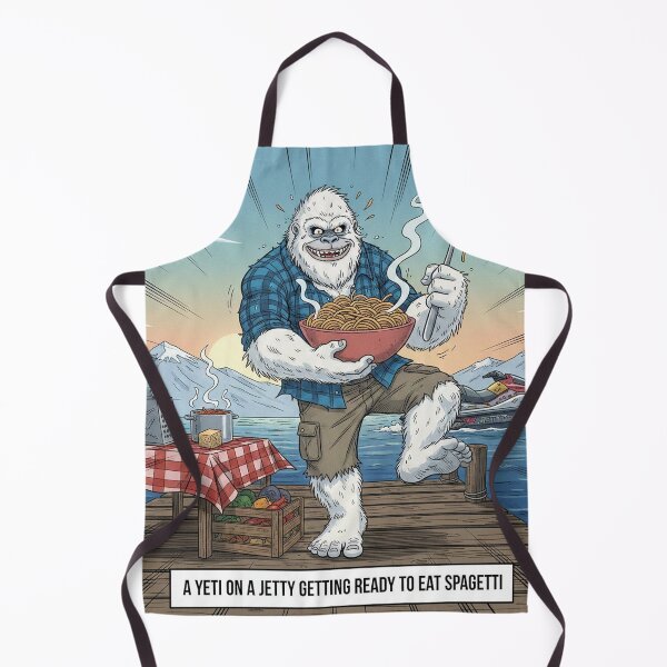 Item preview, Yeti on a Jetty Eating Spaghetti Humorous Comic Art. designed and sold by AnimalAirtistry.