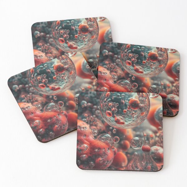 Item preview, Microscopic Drift – Red & Teal Cellular Abstract designed and sold by B-Russ-Stuff.