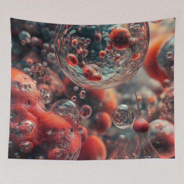 Item preview, Microscopic Drift – Red & Teal Cellular Abstract designed and sold by B-Russ-Stuff.