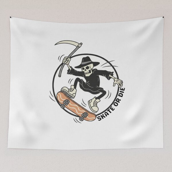 Item preview, Skate Or Die - Vintage Grim Reaper Skateboarder Mascot designed and sold by STARLIGHTS.