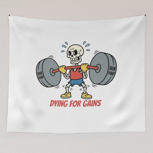 Item preview, Dying For Gains - Funny Vintage Skeleton Gym Workout Mascot designed and sold by STARLIGHTS.