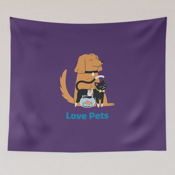 Item preview, Cute Aesthetic Love Pets Design - Dog, Cat, and Fish Illustration. designed and sold by PhantomArtStore.