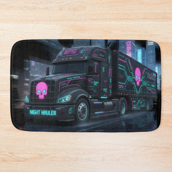 Item preview, Cyberpunk Night Hauler Neon Truck Art ή Futuristic Synthwave Semi-Truck Illustration. designed and sold by BounoWorld.